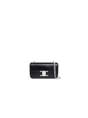 Black CELINE CLAUDE shiny cowhide leather chain shoulder bag