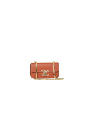 Brown CELINE CLAUDE shiny cowhide leather chain shoulder bag