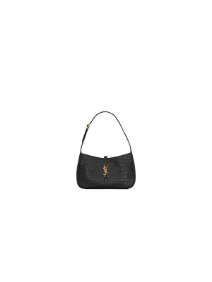 Black YSL LE 5 A 7 Crocodile embossed glossed leather