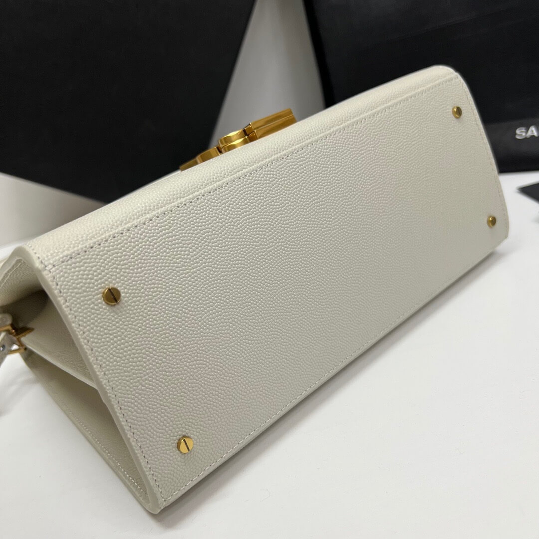 White YSL CASSANDRA Medium Grainy Embossed Leather Top Handle Bag - Image 5